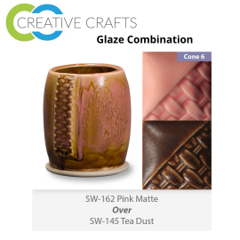 Pink Matte SW162 over Tea Dust SW145 Stoneware Glaze Combination